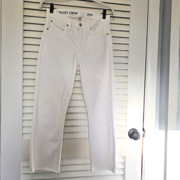 J. Crew Women's Demi Boot Crop Denim Jeans 27P White Raw Edge Bottom Petite - Picture 4 of 15